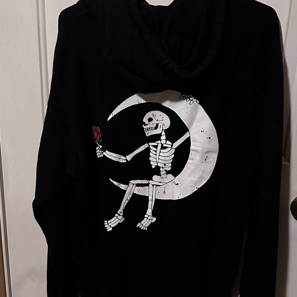 Black Hoodie with Skeleton and Moon Design